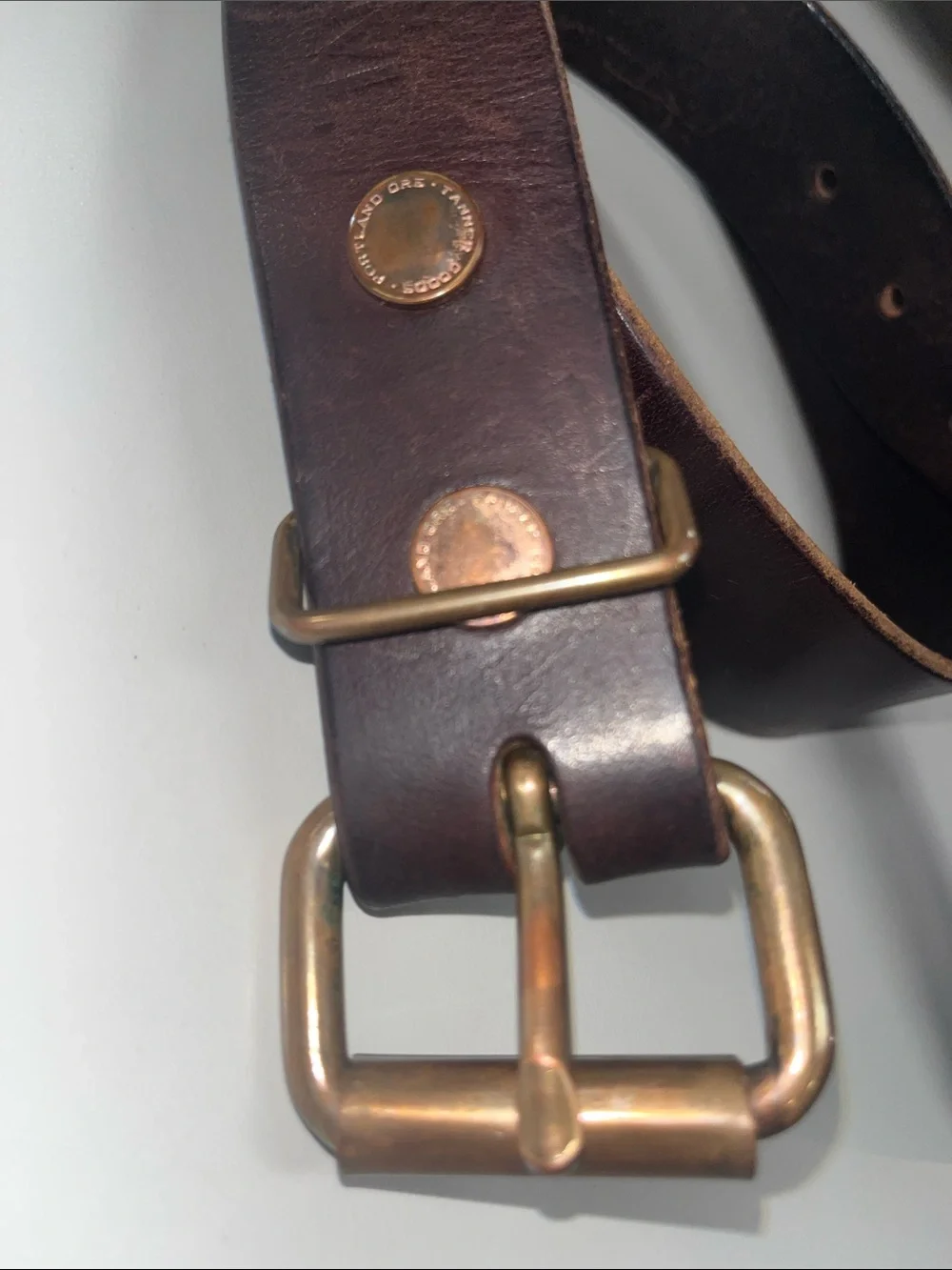 Tanner Goods Men's Leather Belt in Dark Brown w/ Copper Color Buckle